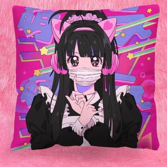 Anime 2K Animecore Cat Girl Pillow Cover in Pink - Picture 1 of 3
